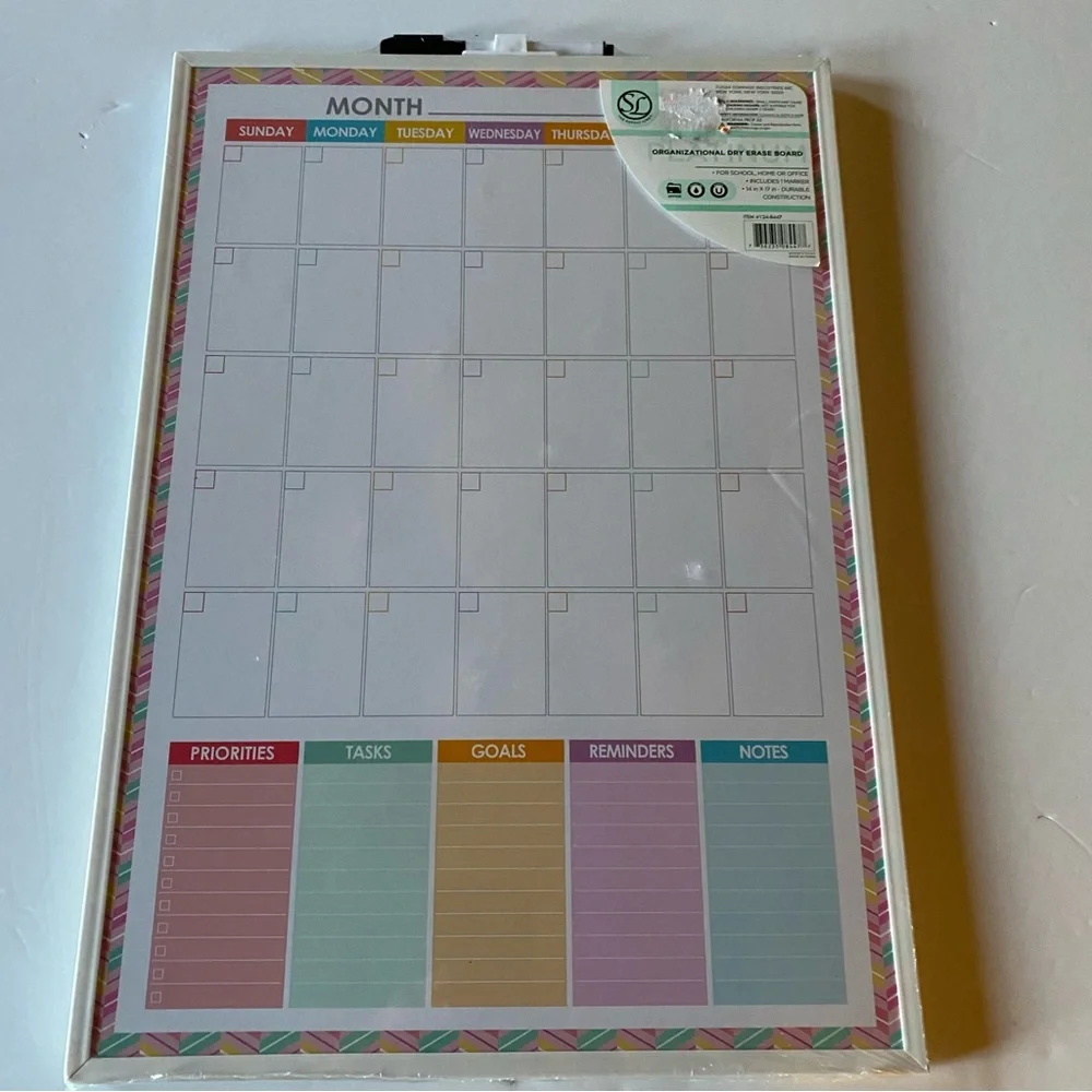 Organizational Dry Erase Monthly Planner Board. 18x12.5
